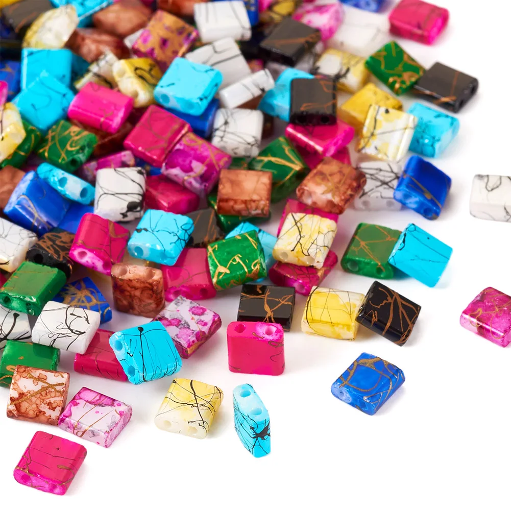 180Pcs Mini Flat Rectangle 2-hole Loose Beads Colorful Opaque Seed Beads for Necklace Bracelet Jewelry Making Accessories