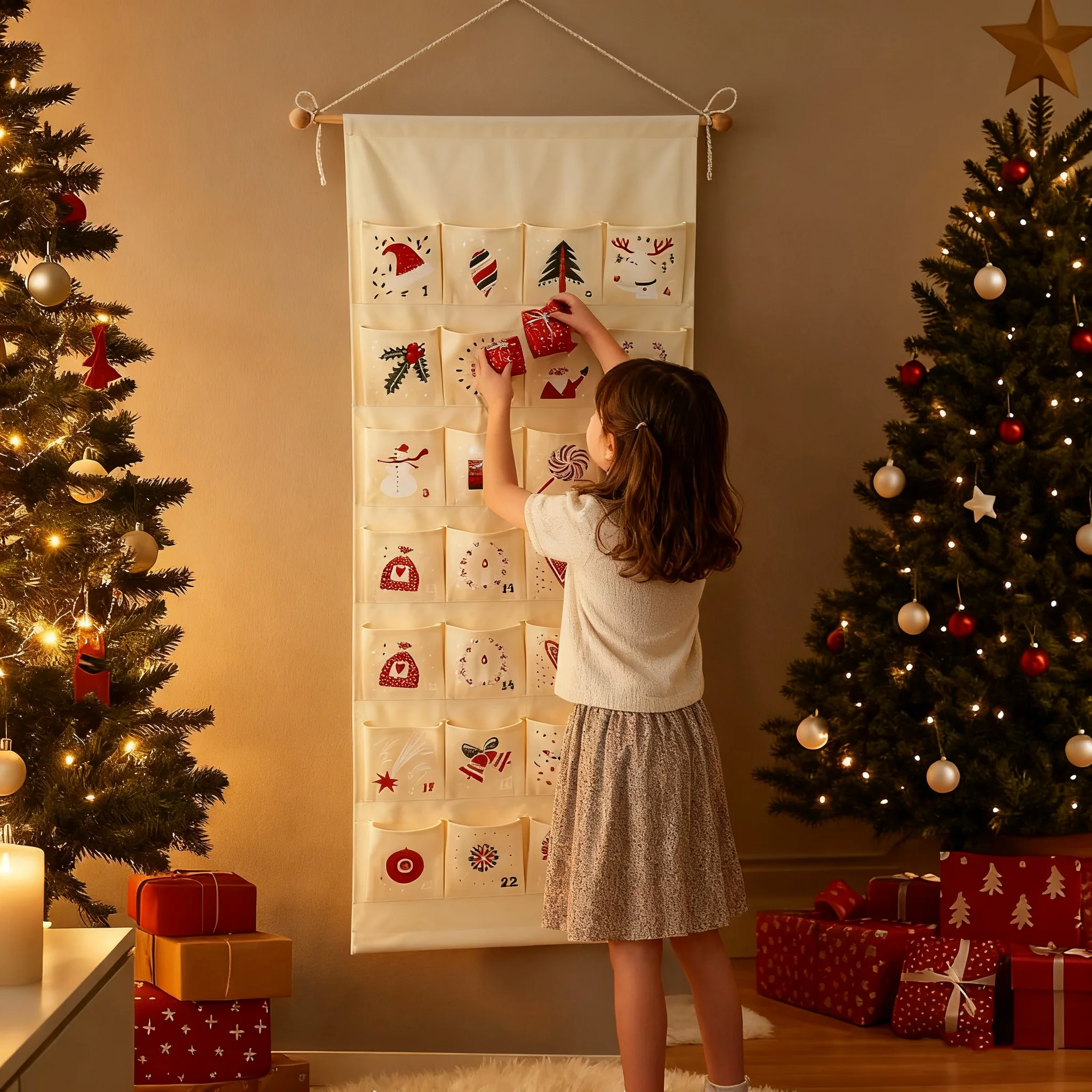 عيد الميلاد تقويم القدوم 24 جيوب للتخصيص قماش جدار شنقا المنظم ديكور احتفالي مع لمسة شخصية قابلة لإعادة الاستخدام