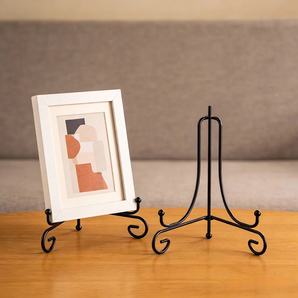 2PCS Collapsible Tripod Iron Art Stand European Minimalist Metal Ornament Holder Multipurpose Display Rack for Photo Frame Book