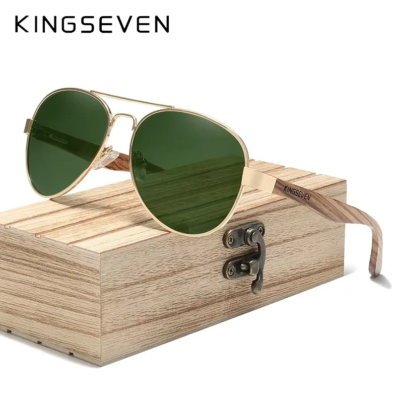 KINGSEVEN 고품질 목재 합금 프레임 선글라스, UV400 선글라스, HD 편광 렌즈 안경, 캠핑 낚시 gafas