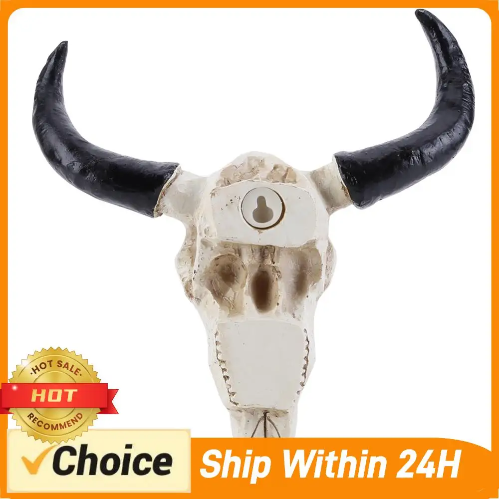 Longhorn Cow Skull Head Ornament Wall Hanging Animal Wildlife Sculpture Figurines Crafts Nostalgic for Home Halloween Decor