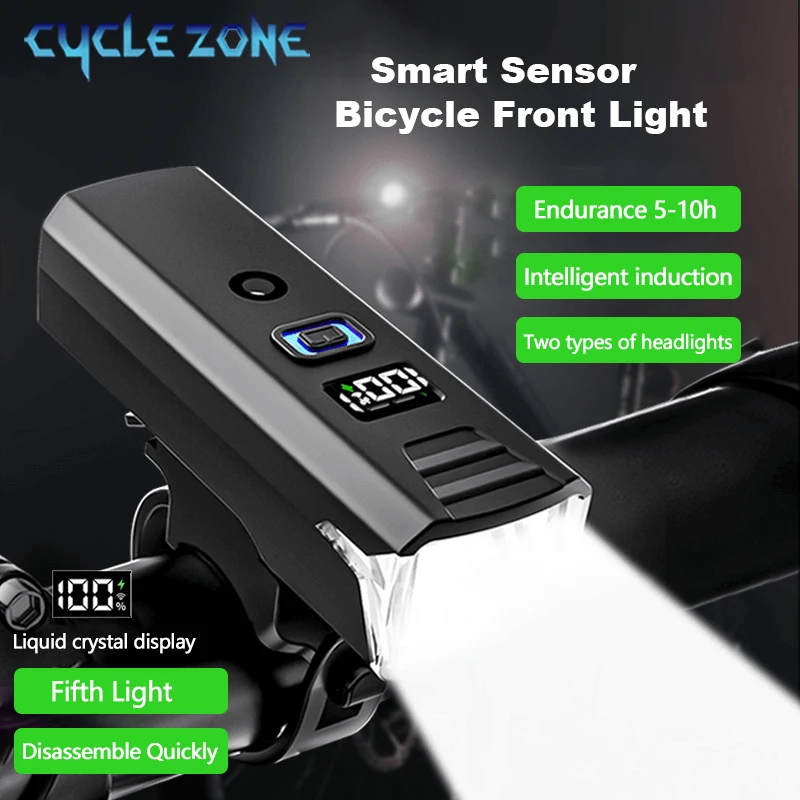 Intelligent Light Sensing Bike Front Light Type-C Rechargeable MTB Road Bicycle Flashlight Cycling Headlight Bicycle Accessories
