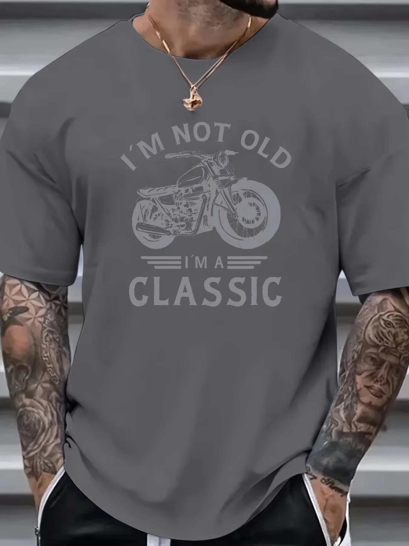 

Classic motorcycle pattern summer men's cotton casual loose print sports comfortable round neck short sleeve T-shirt