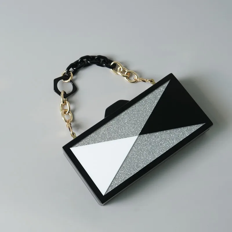 

Новая модная женская сумка-клатч черного цвета с серебряными вставками, акриловыми пайетками, для свадьбы, вечеринки, выпускного вечера, роскошная женская сумка-бокс.