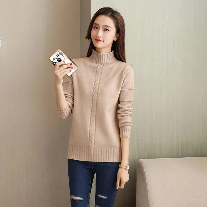 

2023 Autumn Winter Warm Sweater Women's Mock Neck Knitted Sweaters Casual Soft Pullovers and Sweaters Thick Warm Knitting Tops