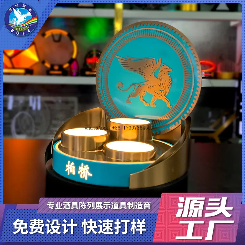 

Stainless steel LED luminous foreign wine holder Baijiu wine cabinet creative ornament, new high-end wine set whiskey holder