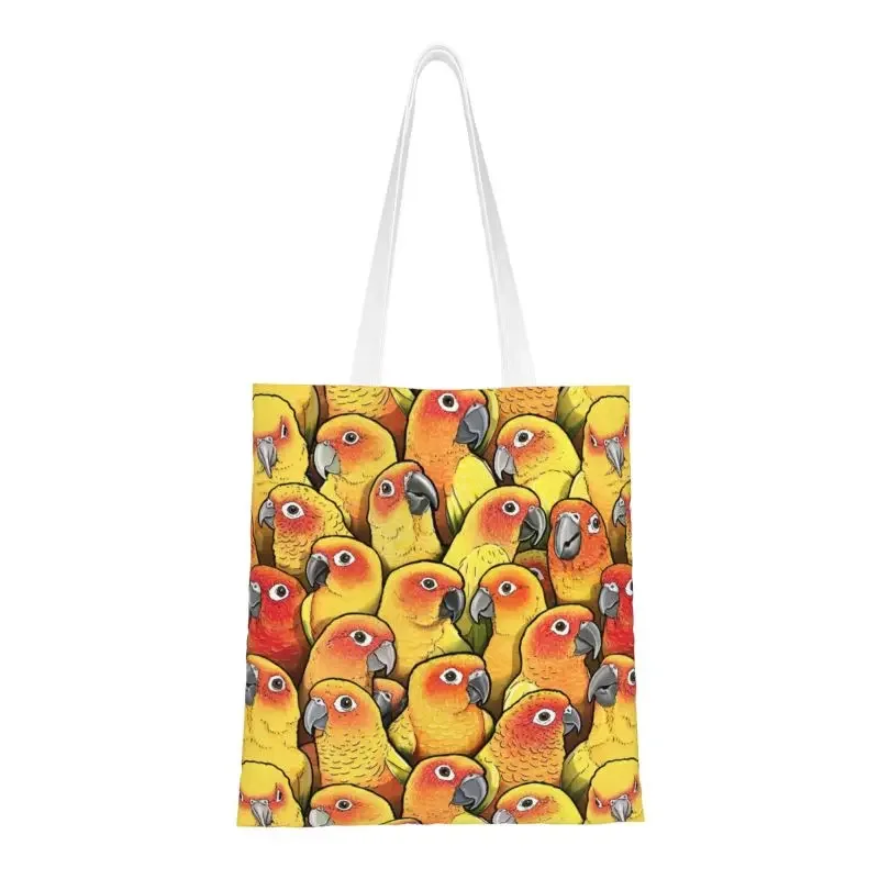 

Sun Conures Squad Grocery Shopping Tote Bags Women Cute Parrot Birds Canvas Shoulder Shopper Bag Large Capacity Handbags