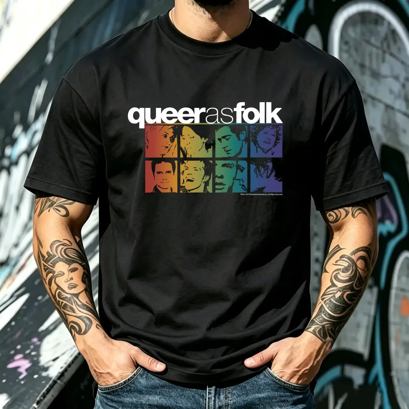 washed T Shirt Queer As Folk Cast Mens Licensed Classic TV Show Pride Black vintage Washed Breathable Versatile Casual
