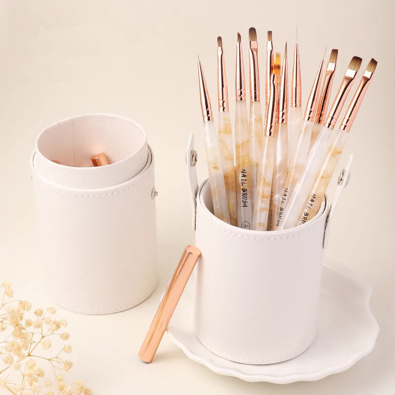 1/12 stks Nieuwe Nail Art Brush Ontwerp Schilderen Polish Gel Brush UV Gel Nail Draw Pen Gereedschap Ronde kop Houten Handvat Metalen Cap