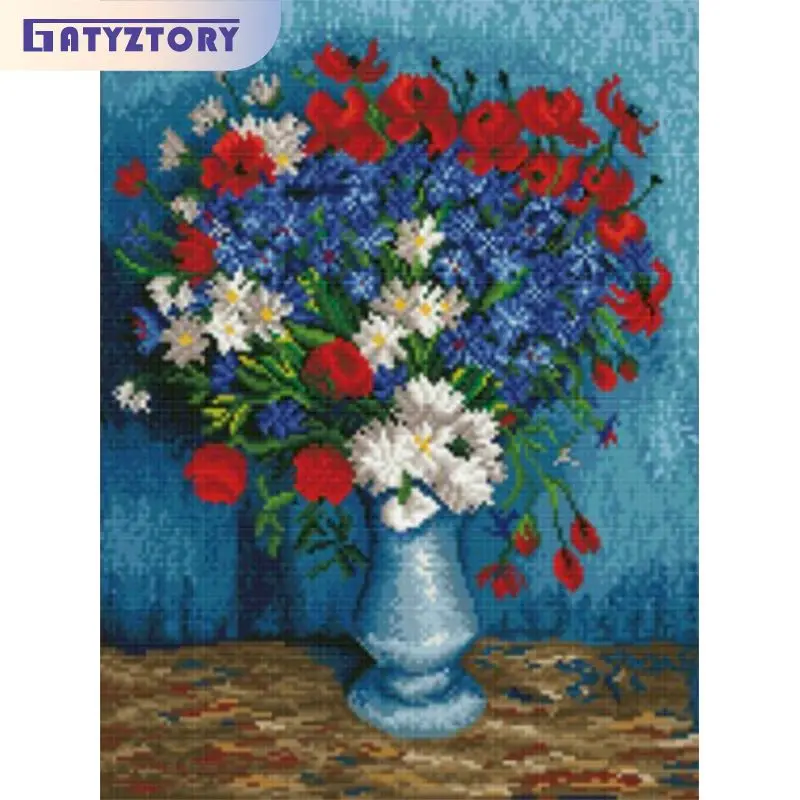 

GATYZTORY Diamond Painting Full Square/round Flower in Vase Diamond Embroidery Mosaic Sale Landscape Decor For Home