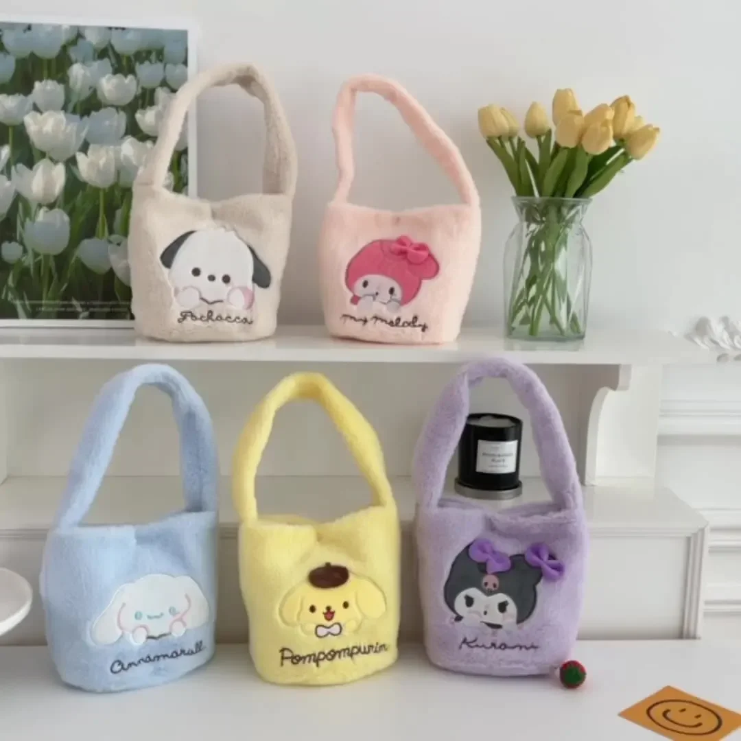 Sanrio Plush Bag Kawaii Kuromi Cinnamoroll Melody Cartoon Anime Handbag Crossbody Cosmetic Travel Storage Bags Women Girls Gifts