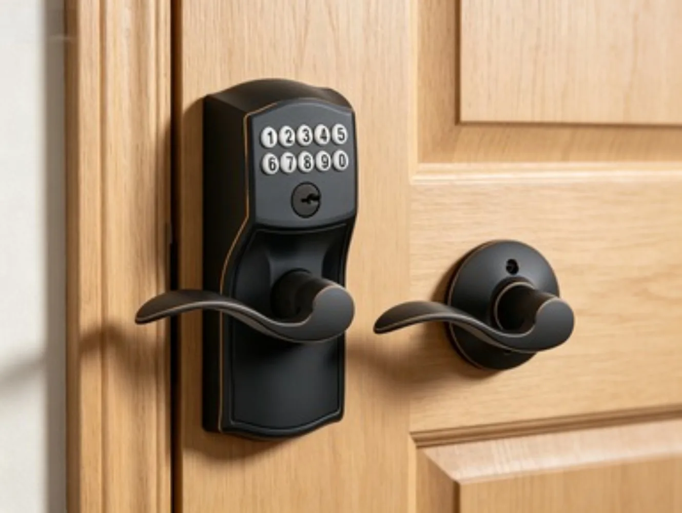

Camelot Keypad Lock Electronic Keyless Entry Door Lever Auto Lock Bright Brass