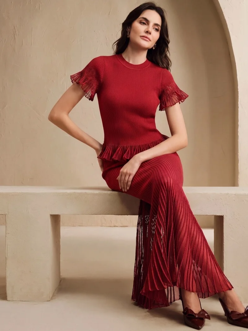 Fashion 2 Piece Sets Women Outfits Summer Clothing Women 2026 Short Sleeve Top Mermaid Skirt Suit OL Style Knitting Dress Sets