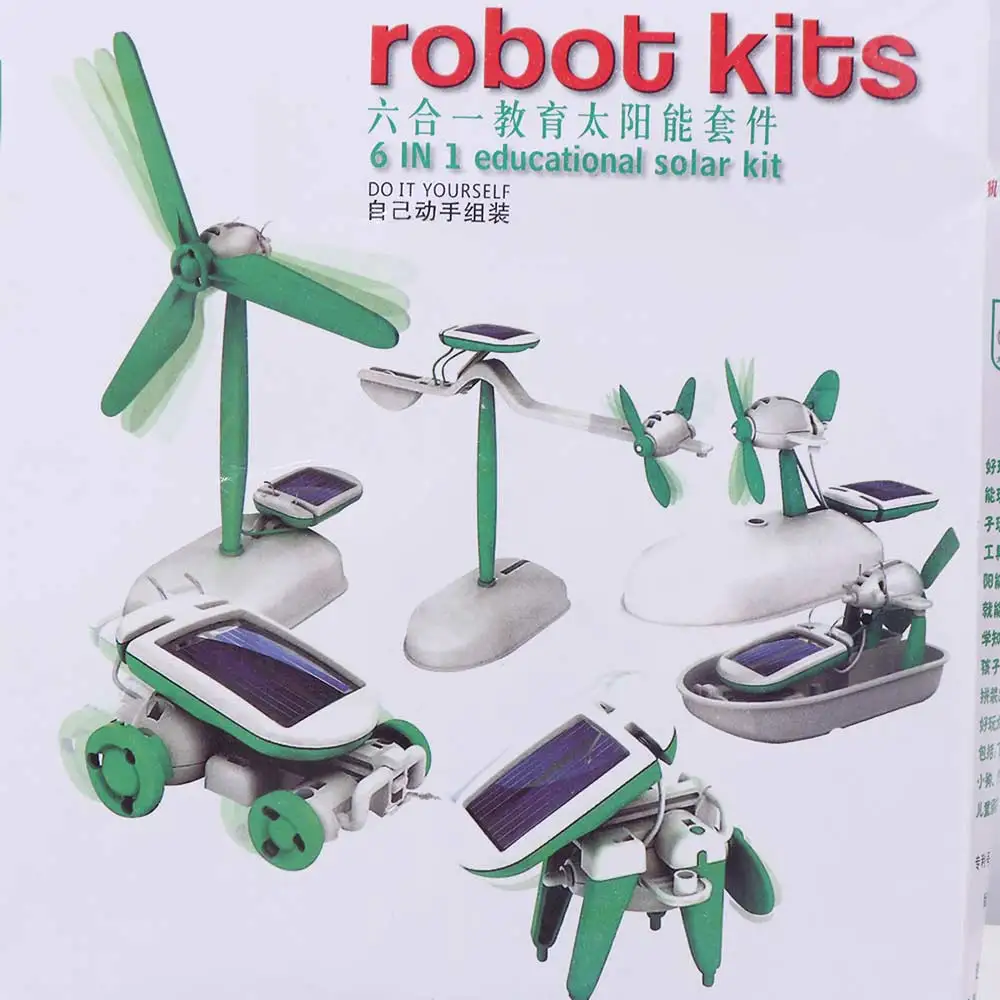 

6-In-1 Solar Power Robot Renewable Energy Plane Boat Assembling Ship Fan Educational Windmill Car Science Toy Kids Gift