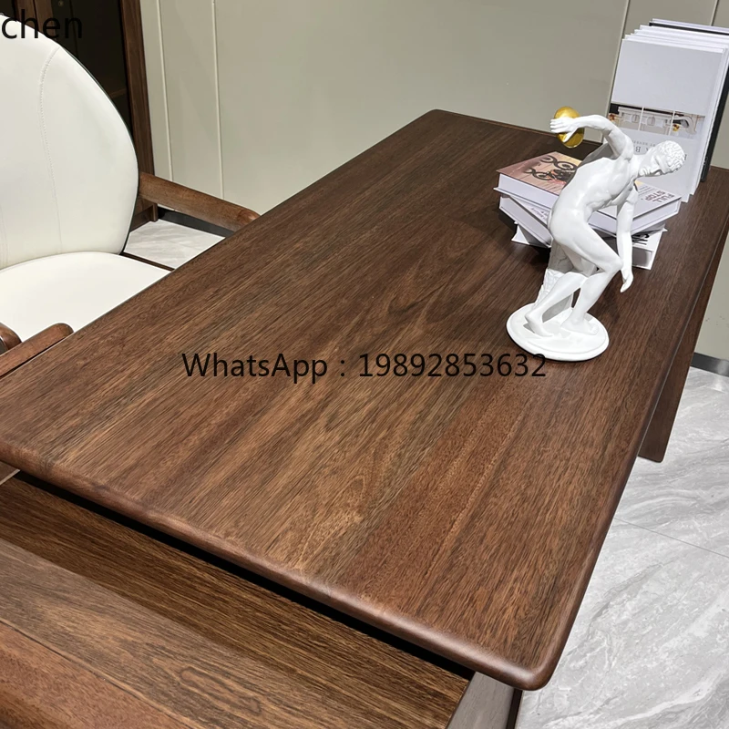QQ Black walnut all solid wood desk office writing desk home study furniture computer