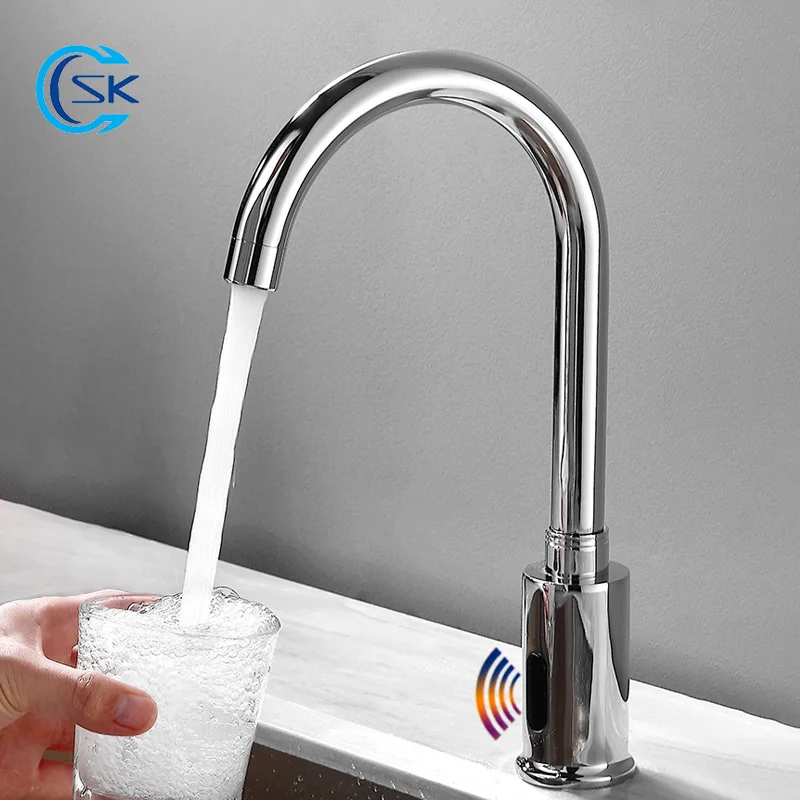 

Chrome Bathroom Sink Faucet Automatic Touch Free Infrared Tap Smart Sensor Basin Faucet Touchless Hot Cold Water Mixer Taps