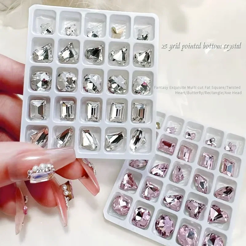 25Pcs Heart Point Crystal Rhinestones Square Jewelry DIY Design Making Beads Beauty Decorations For Nail Art Manicure Charm