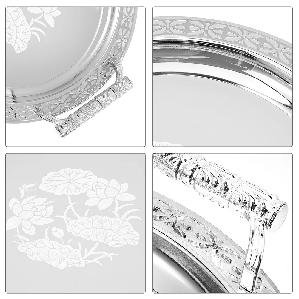 

Round Patterned Tray Stainless Steel Plastic Snack Plate For Kitchen Storage Serving Bread Plate Trinket Tray Vanity