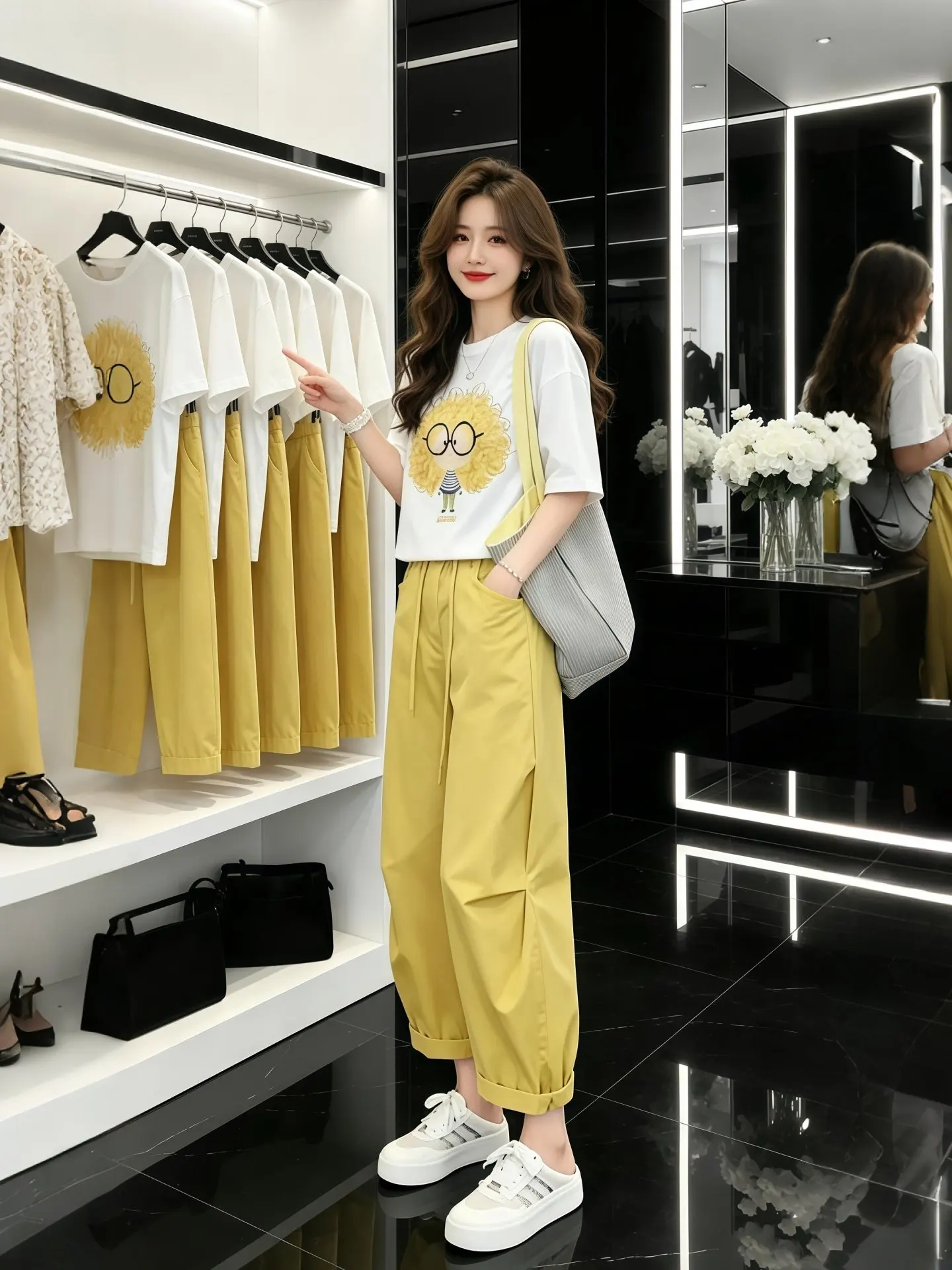 

Summer New Loose Versatile Floral Print Short Sleeve Women's T-Shirt And Wide Leg Pants Two-Piece Set Lightweight Casual Fashion