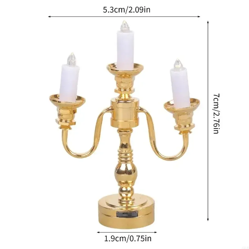 Simulação metal dourado candelabros lâmpada para 1/12 escala casa boneca decoração sala estar rom cena exibição 15ub