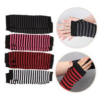 4pcs Fingerless Gloves For Women Cute Striped Elbow Length Soft Knitted Touch Screen Compatible Hand Warmers Arm Sleeves Winter