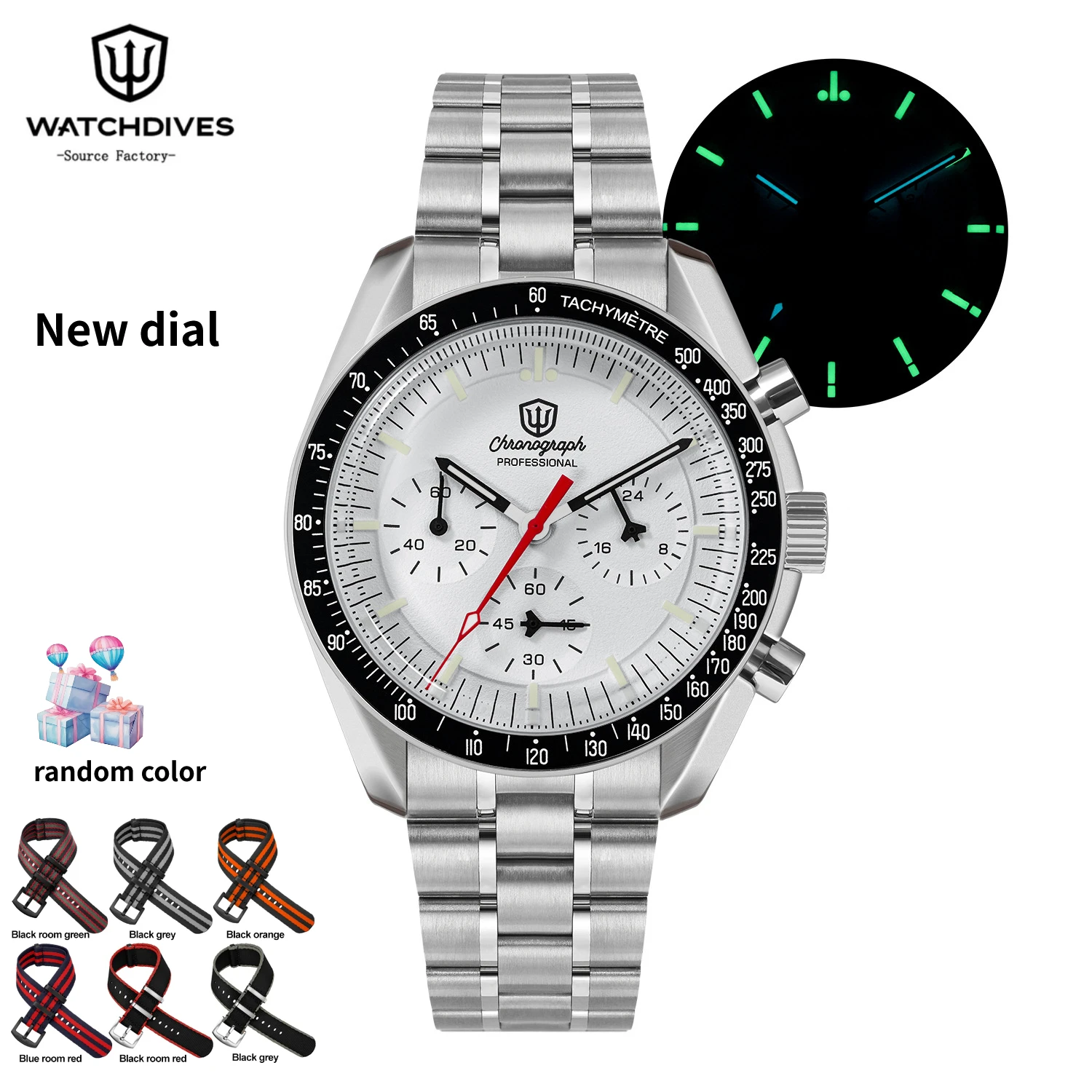 

Watchdives Новые часы 39 мм WD1863 VK63 с хронографом, алюминиевый безель BGW9, винтажные часы со светящимся пузырьком и сапфировым стеклом