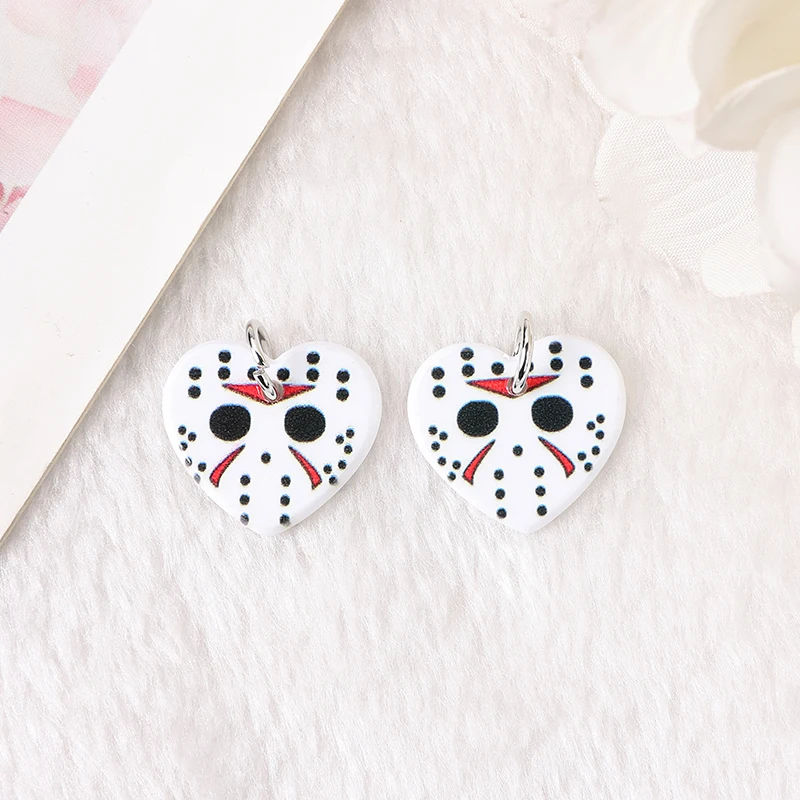 12Pcs Halloween Heart Charms Two Side Print Acrylic  Skull For Necklace DIY Making Accessories