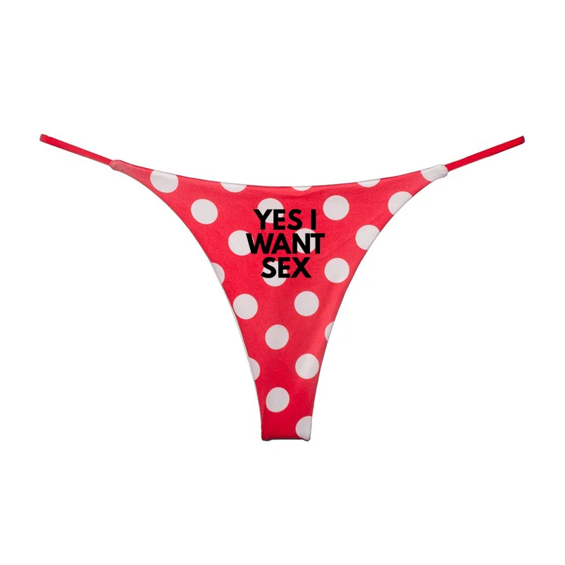 YES I WANT SEX Letters Print Cotton Underwear Double Layer Thin Strap Thong for Women Seamless Ladies Girl Panties Gift for Her