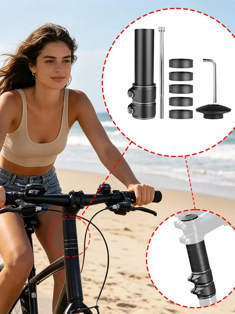 AliExpress NONE Bicycle Stem Riser Adjustable Bike Front Fork Stem Extension Lifter Bike Handlebar Vertical Height Extender For 28.6mm handlebar