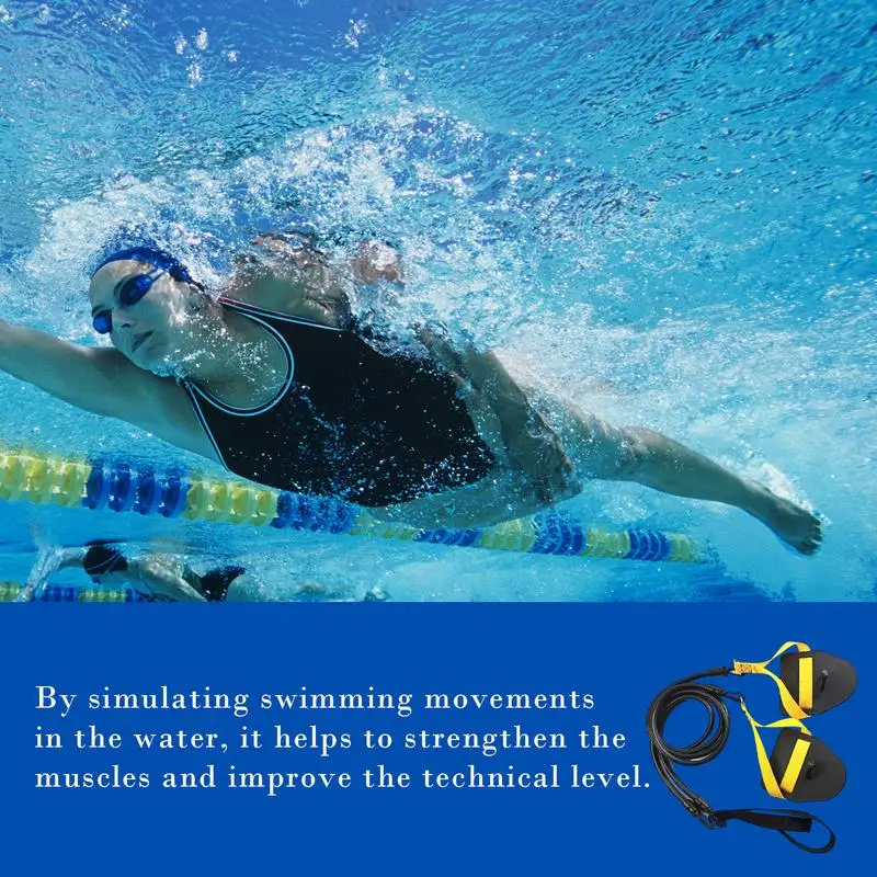 Swimming Arm Strength Trainer With Swim Paddle Swimming Resistant Bands Elastic Strength Bands Portable Swimming Stretch Belt