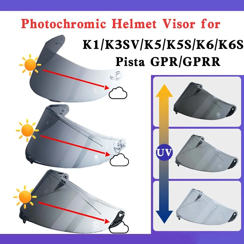 قناع خوذة متلون ضوئي ، رؤية ليلية للدراجات النارية ، واقي بديل ، AGV K1 ، K3SV ، K5 ، K5S ، K6 ، K6S ، Pista ، GPR ، GPRR ، CORSA R
