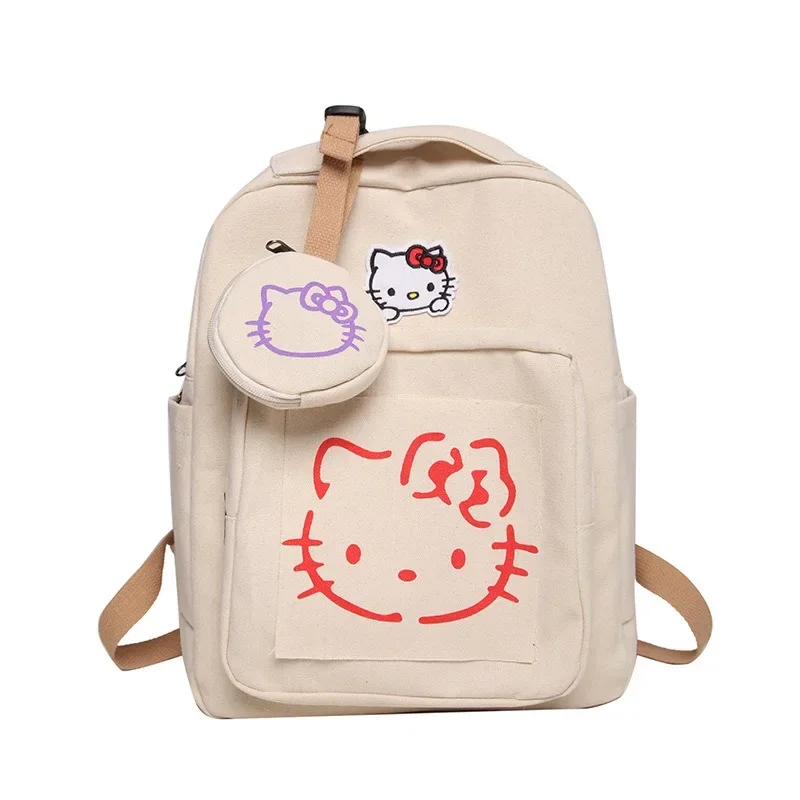 Xiuya Y2k ransel Vintage wanita, tas punggung kanvas kartun Hello Kitty perca kasual gaya kuliah, tas Kawaii wanita modis