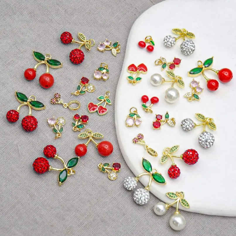 

1Pcs Cherry Plant Gold Color Charms Pendant Copper Approx 7.9x19.3mm Jewelry Special Gift For Women