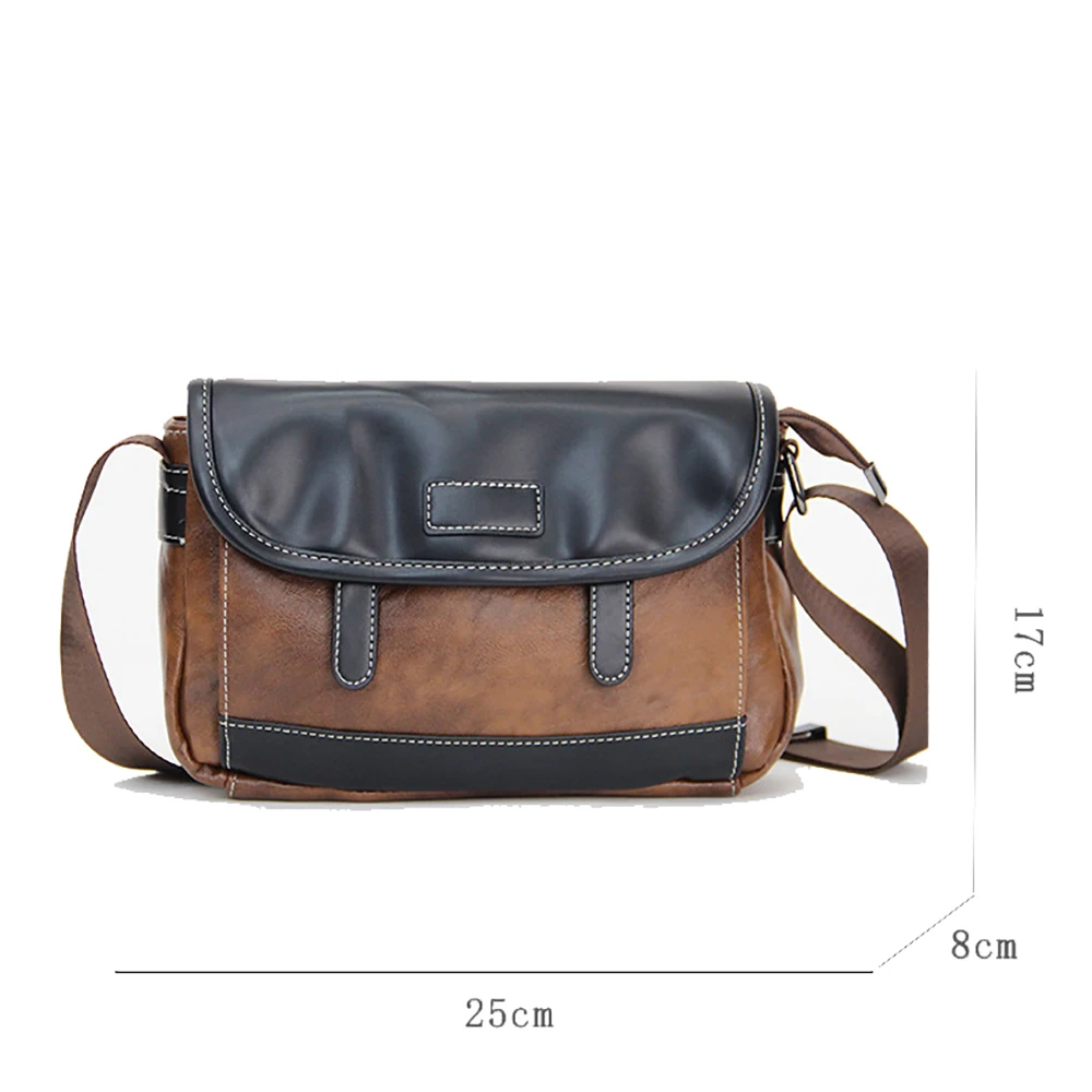 Crossbody Bags Men PU Brown Patchwork Black Cross Waterproof Protable Flap Cover Shoulder Bag