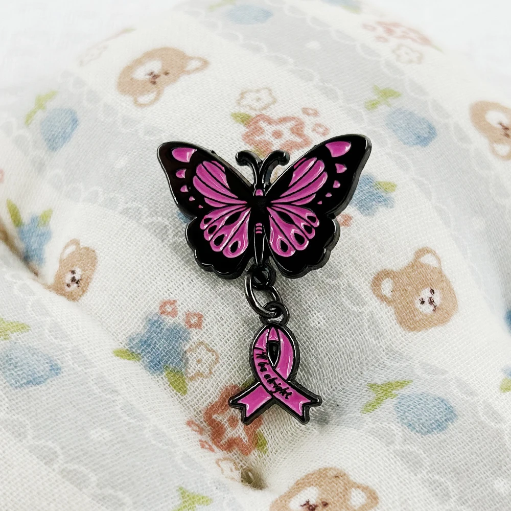 I'll Be Alright Butterfly Pink Ribbon Enamel Pin Breast Cancer Awareness Badge Brings Hope Optimistic Brooch Jewelry Accessory
