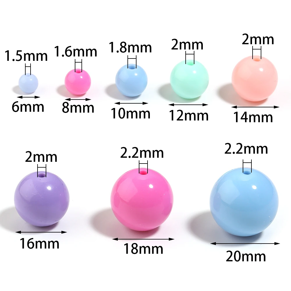 10-100pcs 6-20mm Light Color Round Acrylic Beads Random Mixed Loose Beads For Jewelry Making DIY Bracelet Keychain Accessories