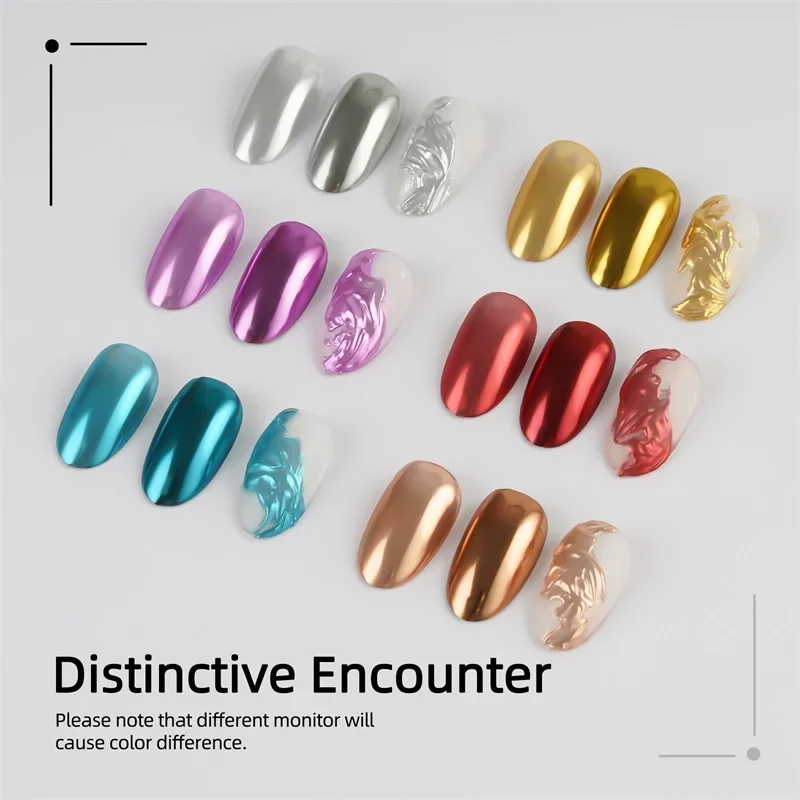 FSIXCL Nail Chrome Powder Iridescent Mirror Effect Rubbing Glitter Manicure Pigment Nail Art Decoration 6 Colors Set 0.5g/ Jar