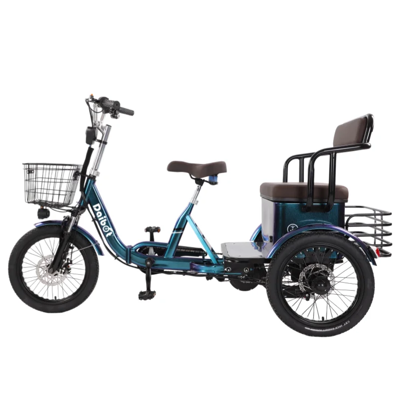 18-Zoll Eltern-Kind-Elektrofahrrad mit Rücksitz, 650W 48V 3-Rad-Elektrofahrrad für Erwachsene, Familien-Elektro-Dreirad mit 2 Sitzen
