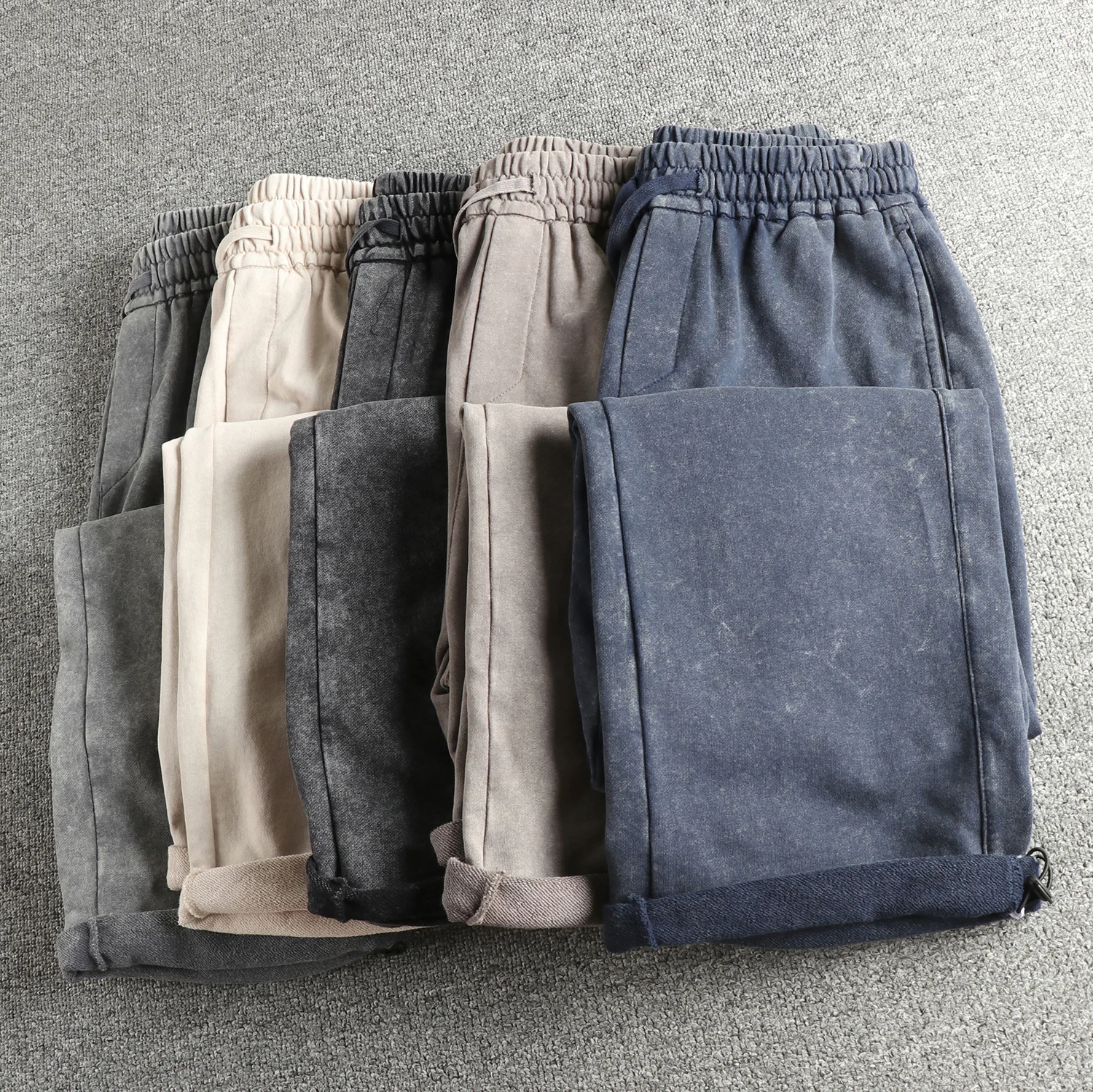 Vintage Washed Casual Sporty Loose Straight Leg Men's Sweatpants Elastic Waist mid Waist Cotton Blend Comfortable Long Trousers