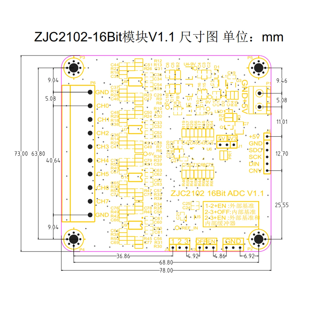

ZJC2102-16 Analog-to-digital Converter 8-channel ADC Module 16 Bit High-precision 400ksps