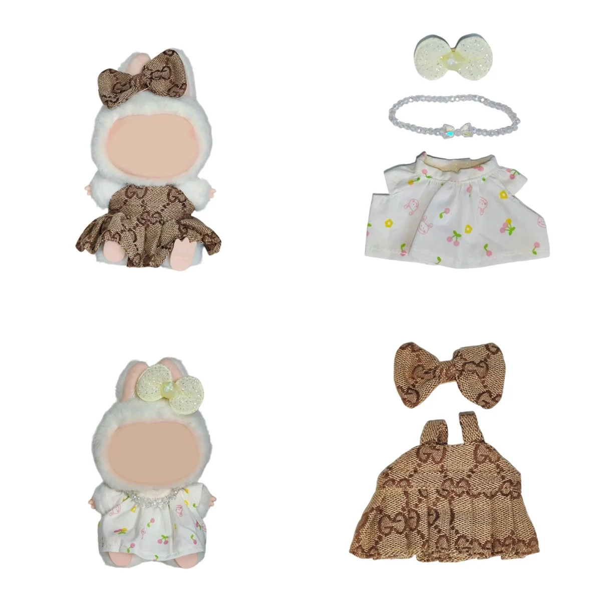 

For V1/V2 Idol Cute Doll Cosplay 17cm Labubu Doll Outfit Set: Plaid Tweed Dress with Rhinestone Heart & Black Bow Hair Clip