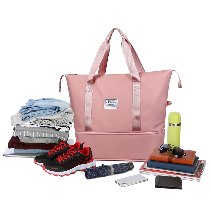 Waterproof Nylon Expandable Travel Bag Large Women Gym Sports Overnight Duffle Handbag