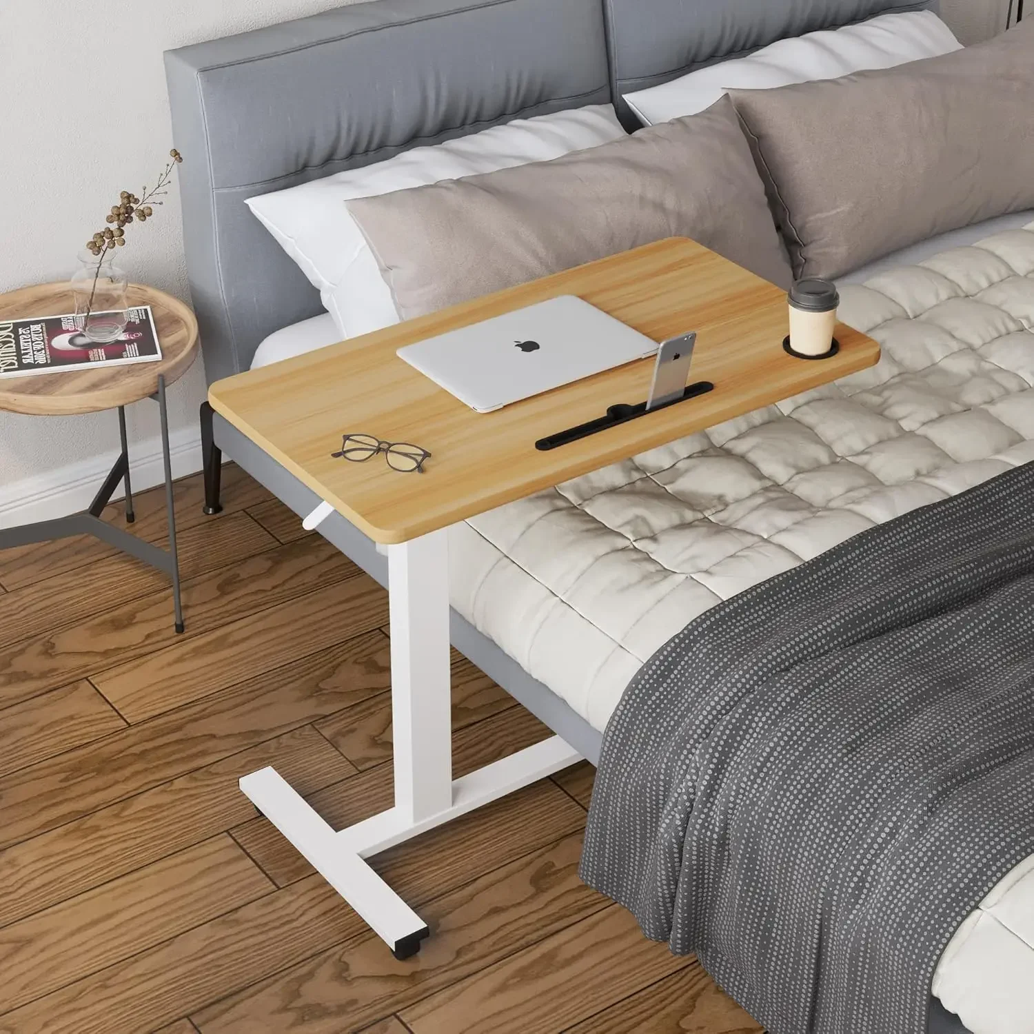Table,Bed Desk,Hospital Bedside Table,Pneumatic Mobile Laptop Computer Standing Desk Cart with Tray