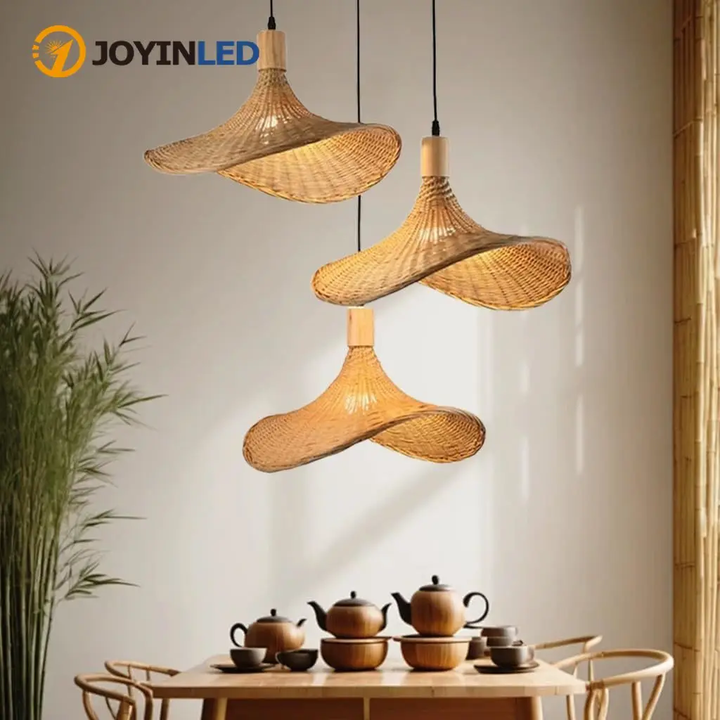 

JOYINLED Bamboo Art Pendant Lamp Rattan Hand Woven Hanging Lamp Living Room Home Decor Chandelier Lighting Fixtures 40/60CM