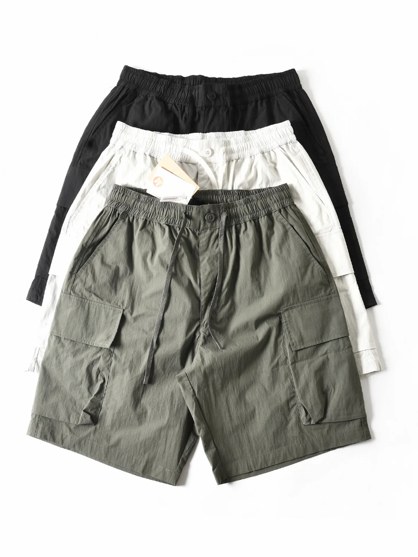 

New American Sle Pure Cotton Waed Casual Multi-ket Work orts Men Summer Loose Straight Leg Casual Five-Quarter Pants