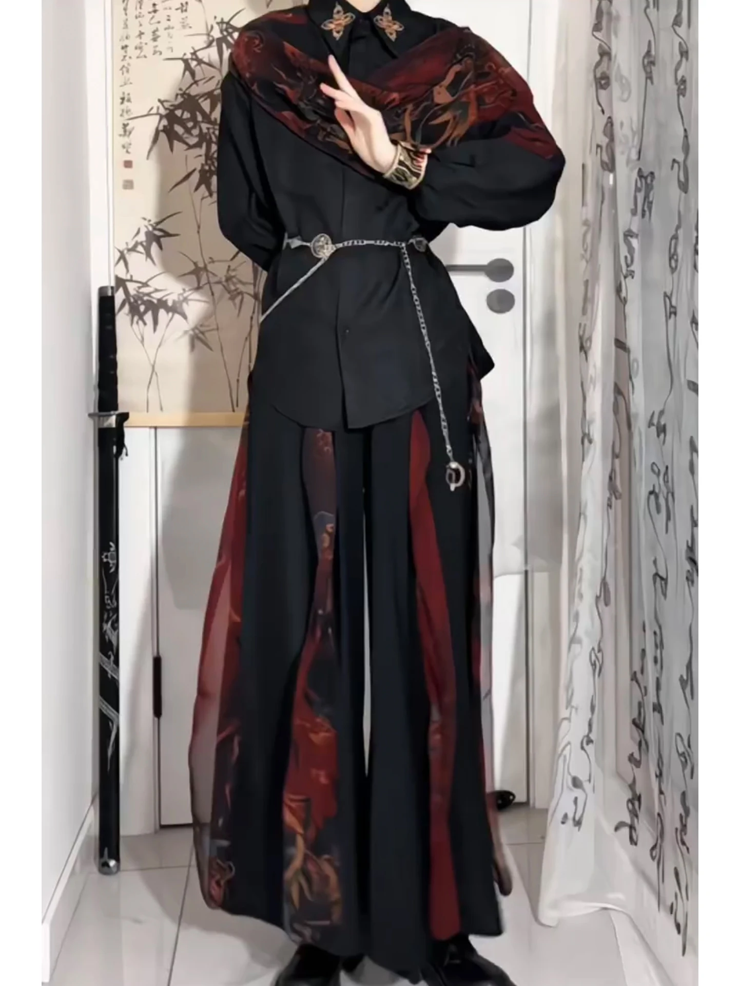 

New Chinese Sle Rvated National Trend Men Women Hanfu Martial Arts Sle Wide Leg Pants Cisas Cosplay Outfit