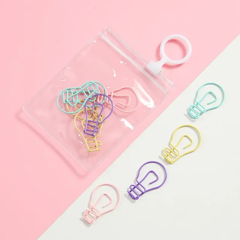 10pcs Candy Color Paper Clips Cartoon Bookmark Paper Decorative Clip Metal Binder Clips Stationery Photos Tickets Organizer