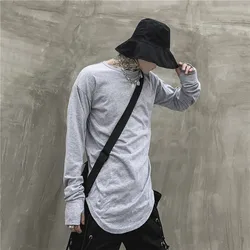 Spring Long Sleeve t-Shirt Men's Medium Long Curved Hem Trend Solid Color Inside And Outside With Handsome Shirt