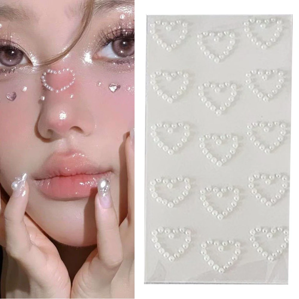 1 Sheet Pearl Jewels Stickers DIY Nail Diamond Heart Star Pearl Face Sticker 3D Eyes Face Makeup Decor Temporary Tattoos Decal