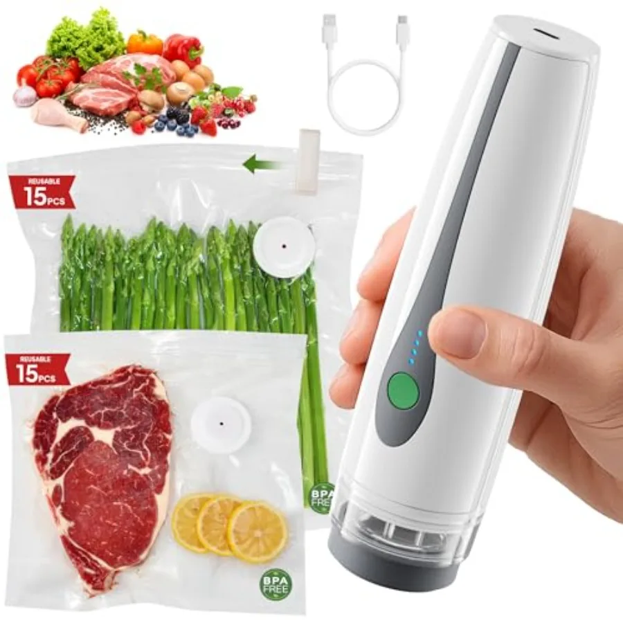 

Compact Vacuum Sealer for Food, Handheld Portable Vacuum Sealer Machine for Food Storage, Powerful Seal Meal Saver, 30 Reusable